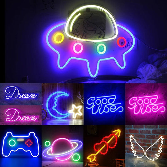 Room Decor Game Shaped LEDmNeon Lamp Atmos here Night Lights Wall Signs