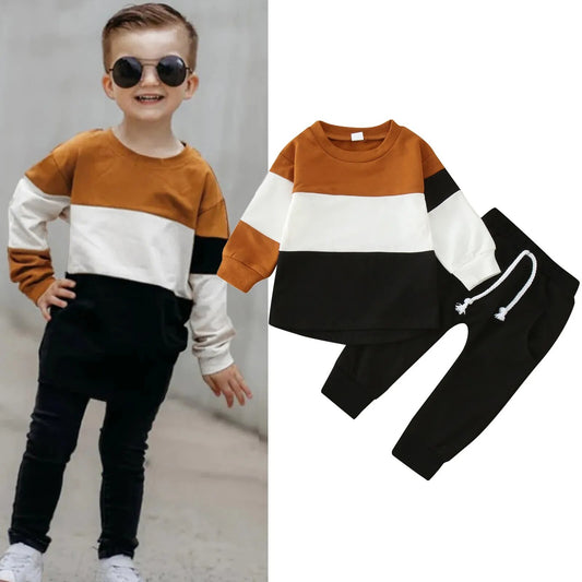 1-4yr old Boys Long Sleeve Color Block Outfit