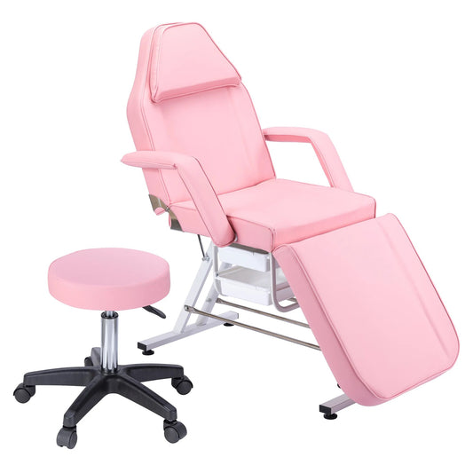 Massage Salon Tattoo Chair W/2 Trays&1 Stool Multi-Purpose Esthetician Bed 3-Section Facial Bed - todaysshoptopic